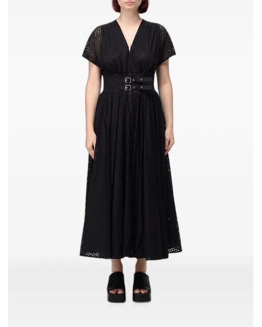 MEIMEIJ Black Perforated Belted Midi Dress