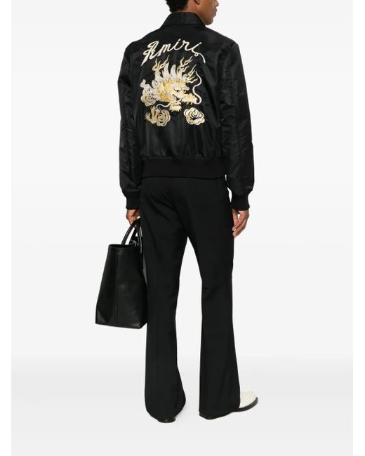 Amiri Black Embroidered Bomber Jacket for men
