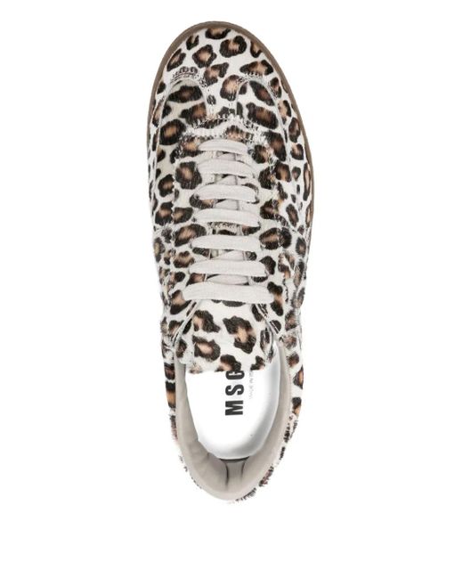MSGM White Leopard-Print Calf-Leather Sneakers
