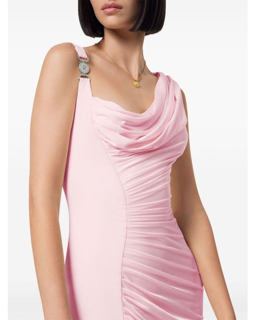 Vestido largo con placa del logo Versace de color Pink