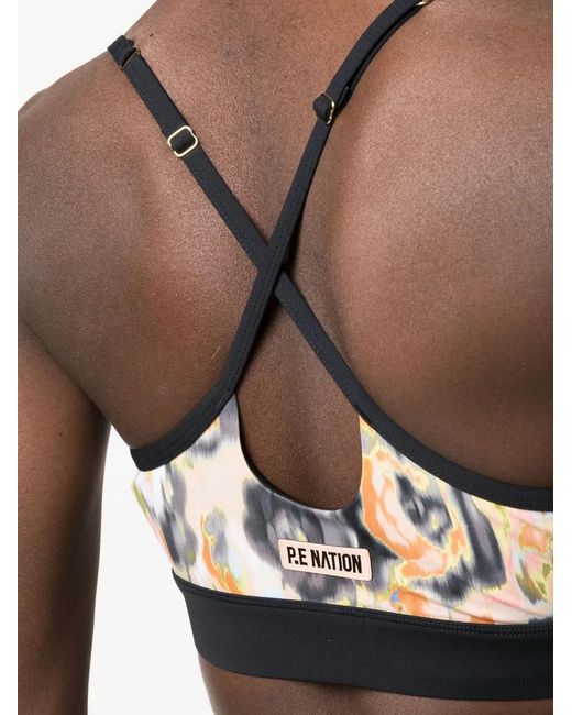 P.E Nation Black Graphic-Print Scoop-Neck Sports Bra