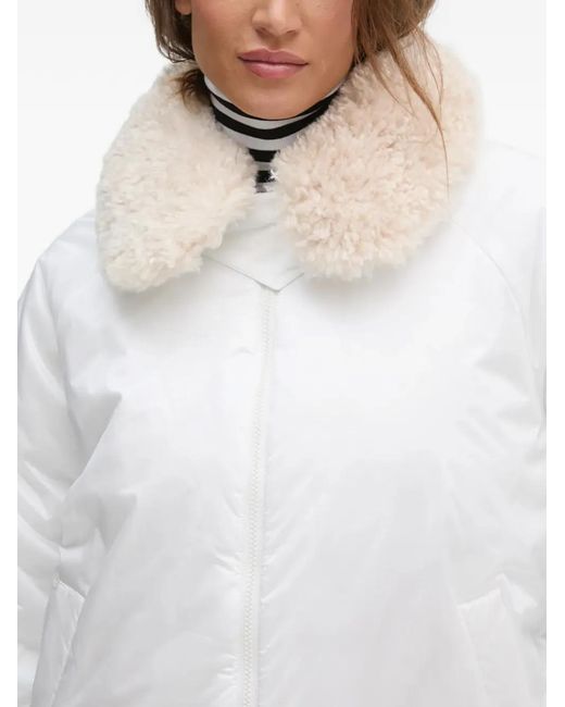 Save The Duck White Petal Faux-Fur-Collar Zip-Fastening Jacket