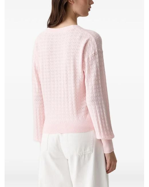 Guess Pink Pointelle-Knit Flower-Button Cardigan