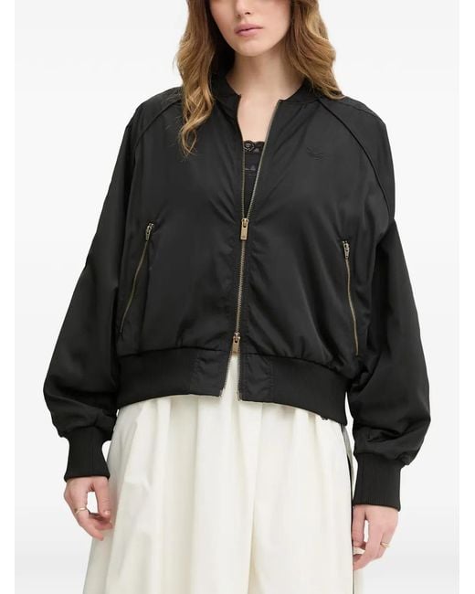 Adidas Black Polka-Dot Sheer-Trim Bomber Jacket
