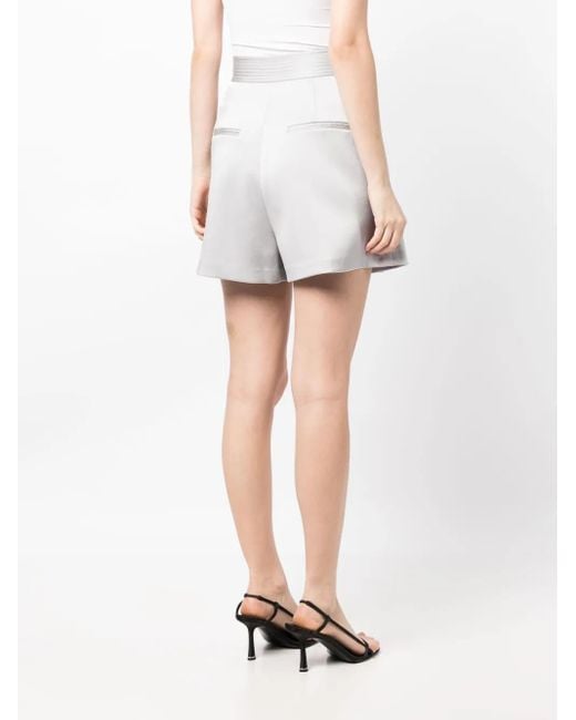 Alex Perry White Pleated High-Waisted Shorts