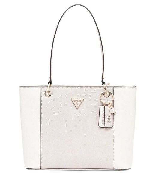Guess White Noelle Triangle-Logo Tote Bag
