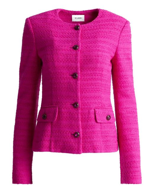 St. John Pink Buttoned Tweed Jacket