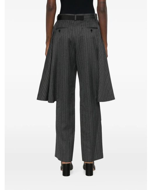 Sacai Gray Pinstripe-Pattern Peplum-Detail Trousers