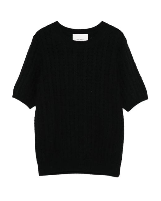Lisa Yang Black Openwork Short-Sleeve Knitted Top