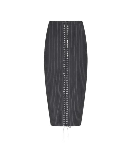 Ludovic de Saint Sernin Blue Pinstriped Eyelet Skirt