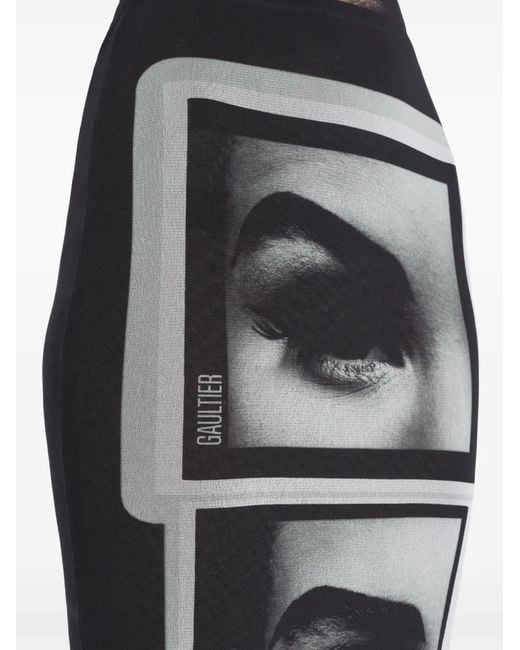 Jean Paul Gaultier Black Re-Edition: Mesh Long Skirt Printed "Eyes And Lips