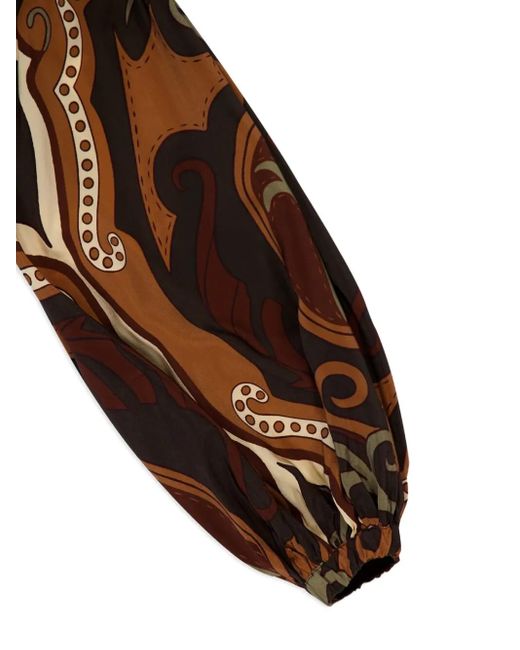 Johanna Ortiz Brown Paisley-Print High-Neck Blouse
