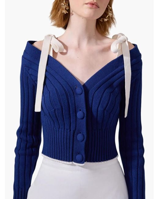 Carolina Herrera Blue Off-Shoulder Cardigan
