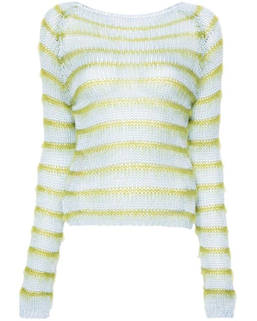 Marni Green Striped Open-knit Jumper