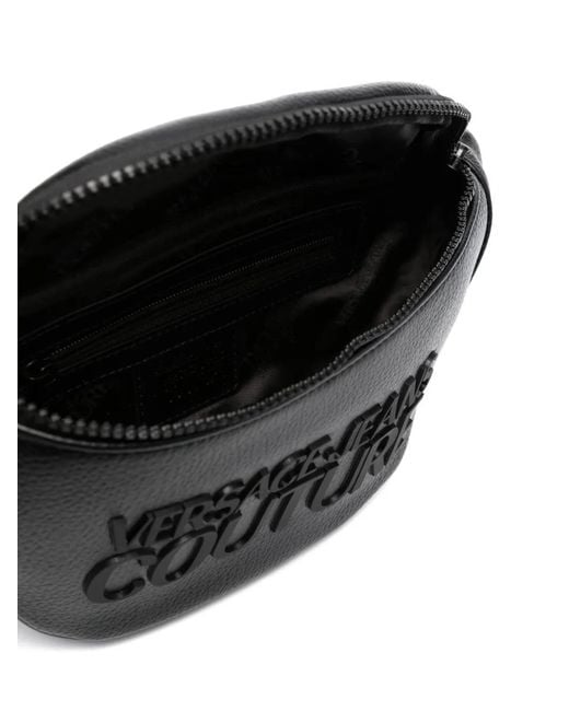 Versace Jeans Couture Black Logo-Lettering Grained Belt Bag