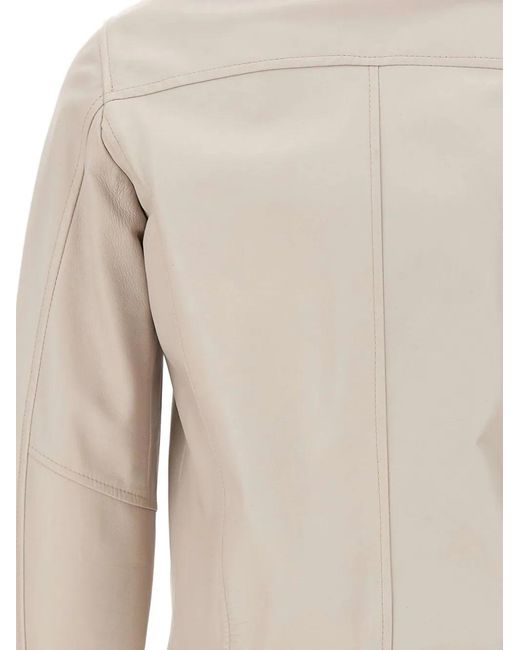 Barba Napoli White Fox Ribbed Leather Jacket for men