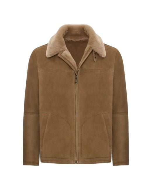 Bigardini Brown Diego Shearling-Collar Suede Coat for men