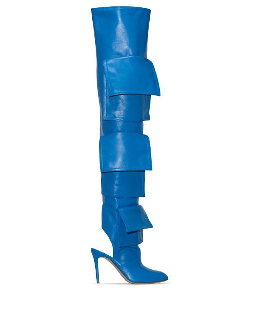 Natasha Zinko Blue Multi-pocket 100mm Thigh-high Boots