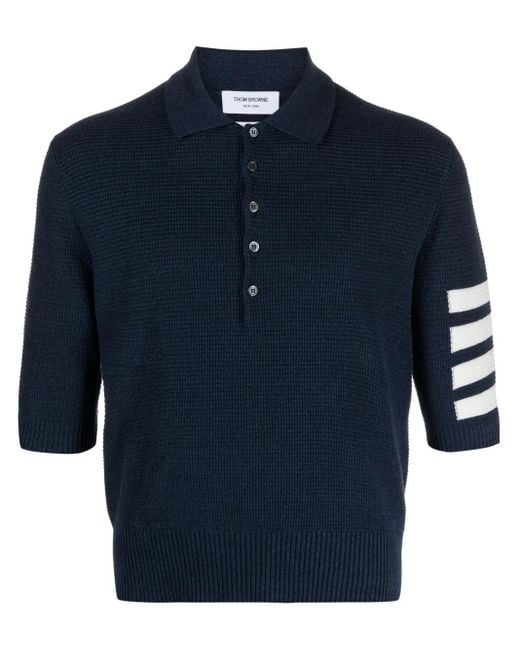 Thom Browne Blue 4-Bar Linen-Blend Polo for men