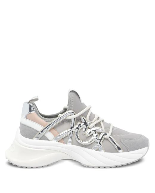Pinko White Ariel Metallic-Panel Lace-Up Sneakers