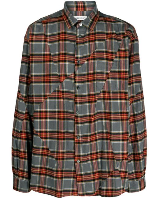 Undercover Black Check-print Panelled Cotton Shirt for men