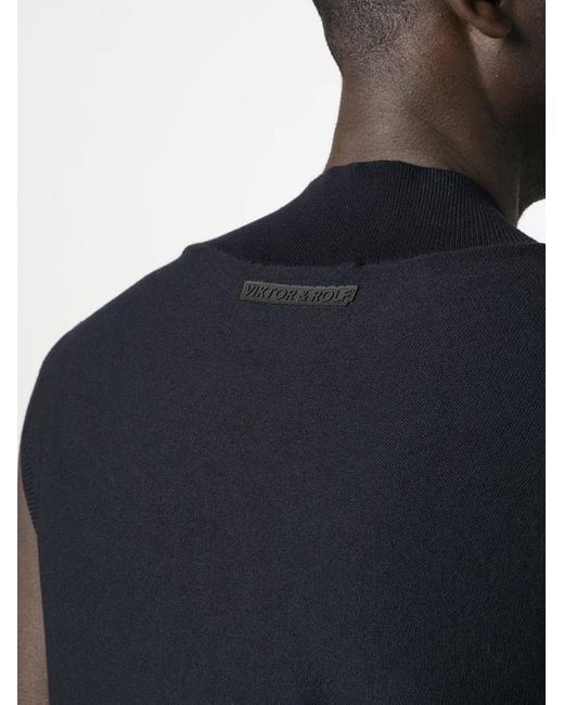 Viktor & Rolf Black V-Neck Cable-Knit Sleeveless Sweater for men