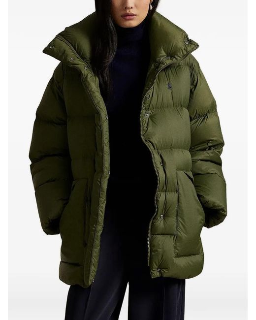 Polo Ralph Lauren Green Logo-Detail Quilted Coat