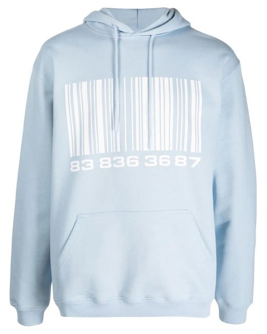 VTMNTS Blue 'Big Barcode' Cotton-Blend Hoodie for men