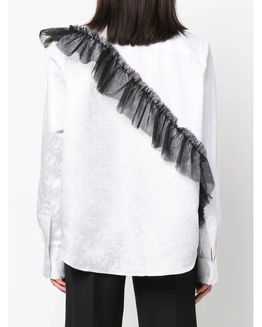 Viktor & Rolf White Tulle-Detail Long-Sleeve Tuxedo Shirt