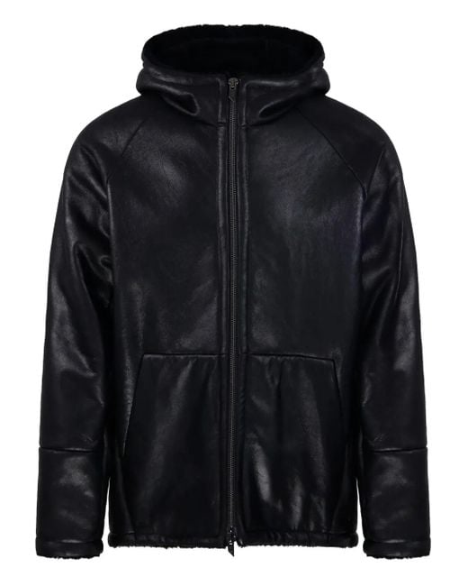 Salvatore Santoro Black Hooded Leather Jacket for men