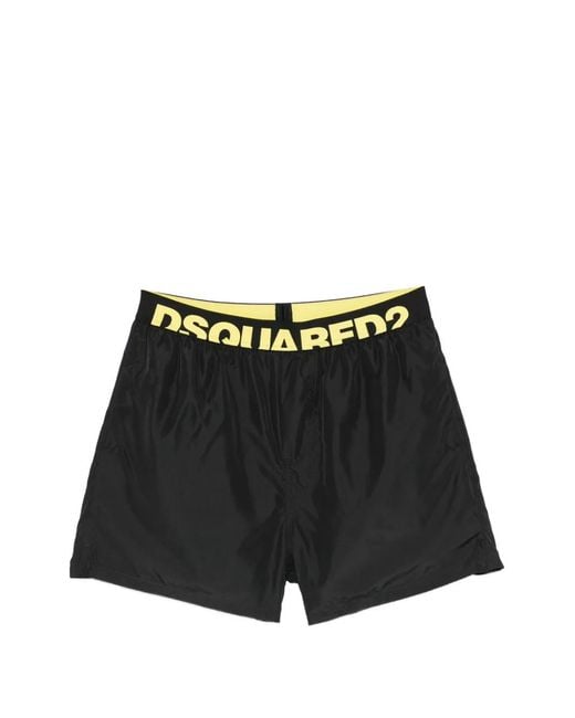 DSquared² Black Logo Waistband Beach Shorts for men