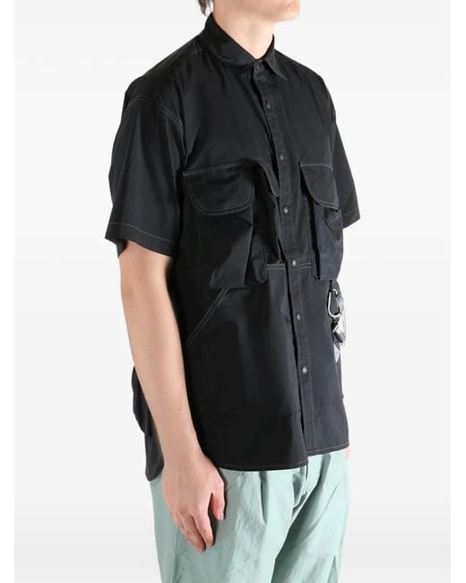 And Wander Black Cargo-Pocket Short-Sleeve Shirt for men
