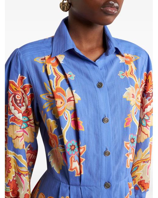 Etro Blue Floral-Motif Shirt Dress