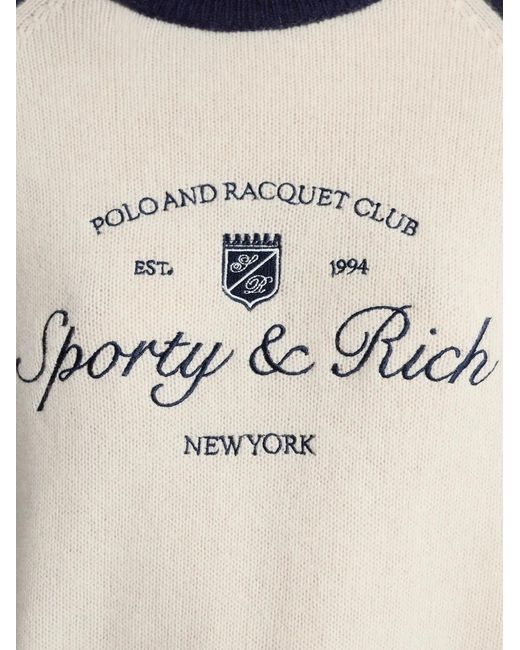 Sporty & Rich Blue Raglan-Sleeve Embroidered Sweater