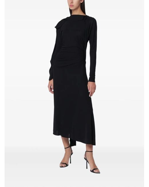 Victoria Beckham Draped Long-sleeve Midi Dress Black