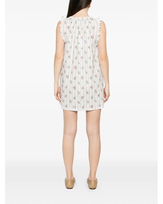 Doen White Nessie Floral-Print Ruffled Mini Dress
