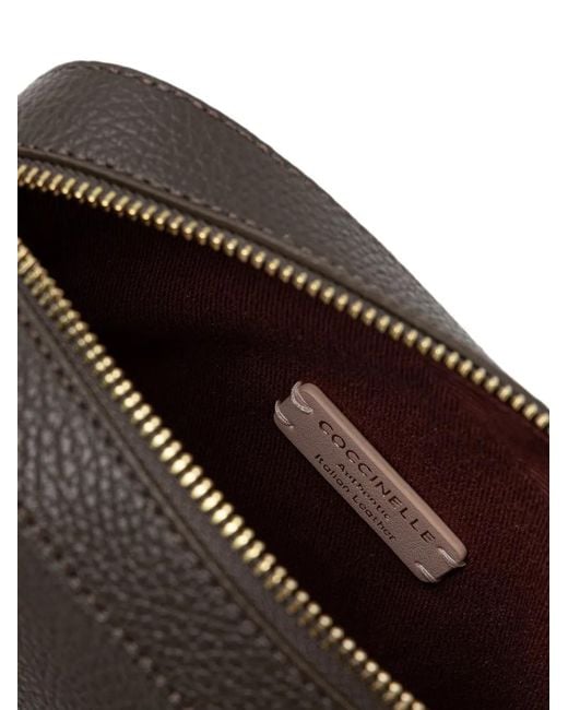 Coccinelle Gray Small Tebe Grained Leather Shoulder Bag