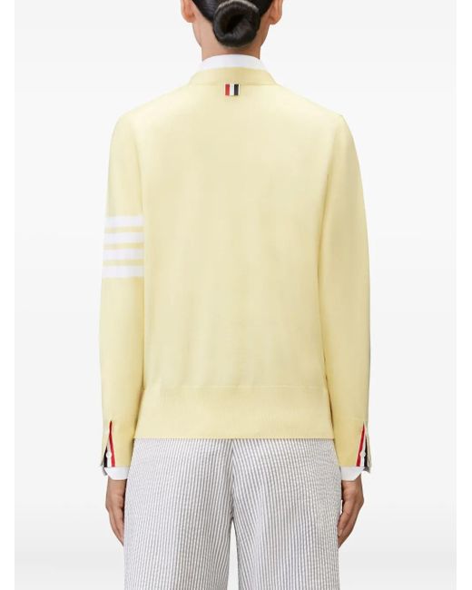 Thom Browne Yellow Merino Wool 4-Bar Relaxed Fit V-Neck Cardigan