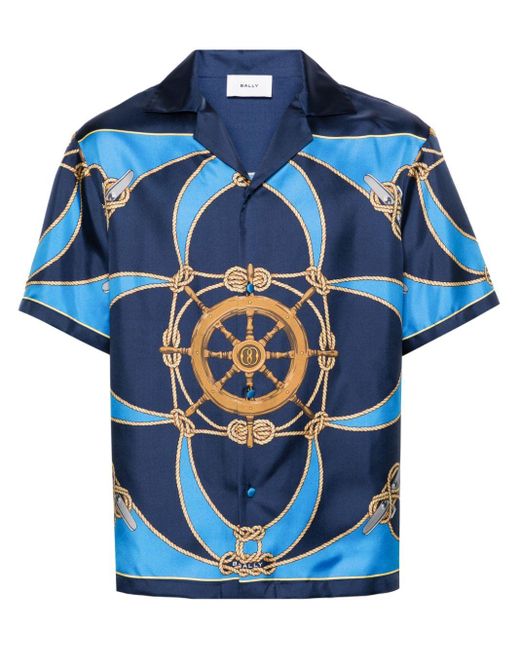 Bally Blue Graphic-print Silk Shirt for men