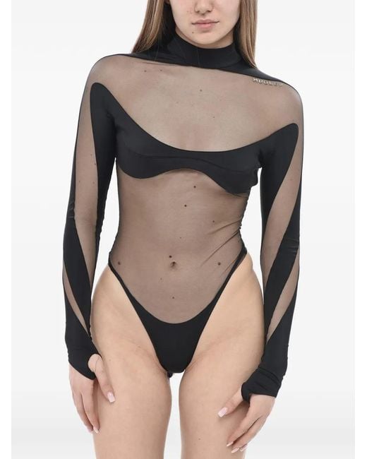 Mugler Black Mesh Panelled Bodysuit