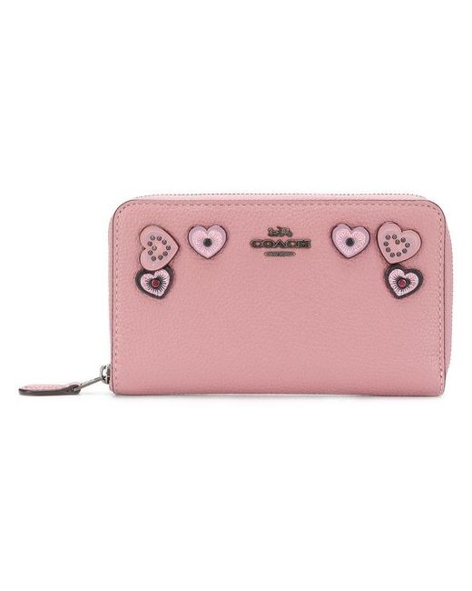 COACH Pink Hearts Medium Zip Wallet