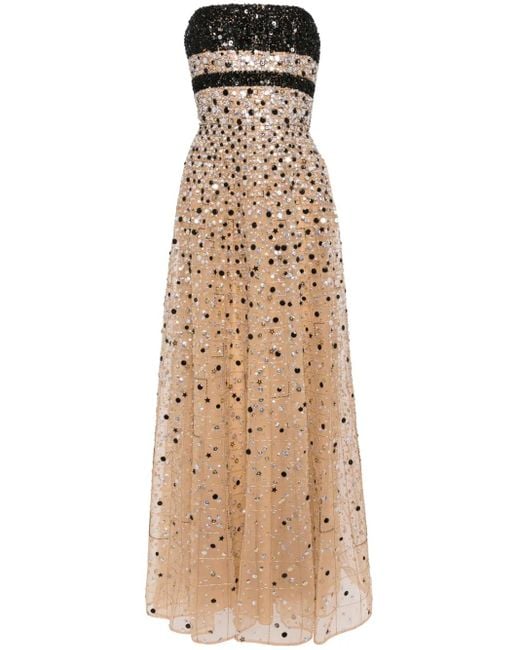 Elie Saab Bead-Embroidered Silk Long Dress in Natural | Lyst UK Elie Saab Bead-Embroidered Silk Long Dress in Natural | Lyst UK