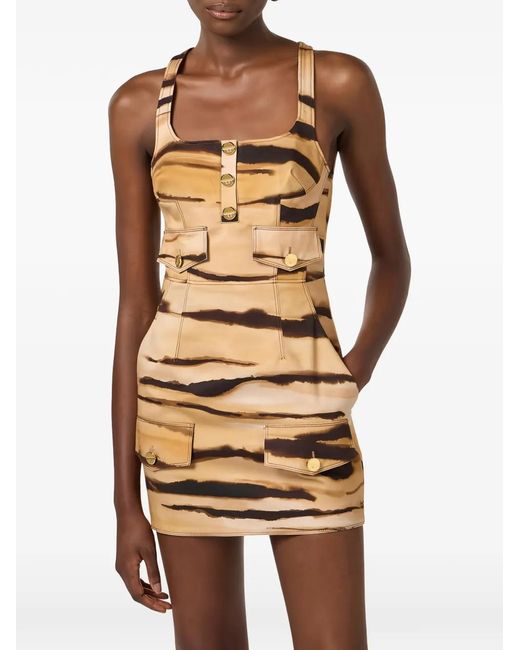 Elisabetta Franchi Natural Tiger-Print Mini Dress