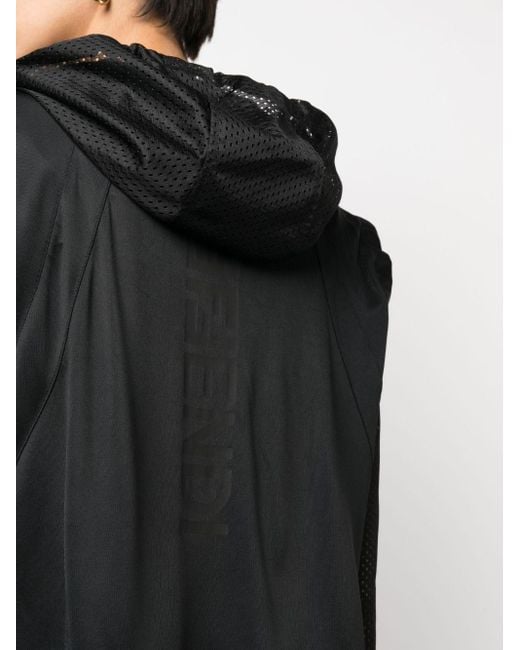 Fendi Black Logo-print Mesh-detail Hoodie