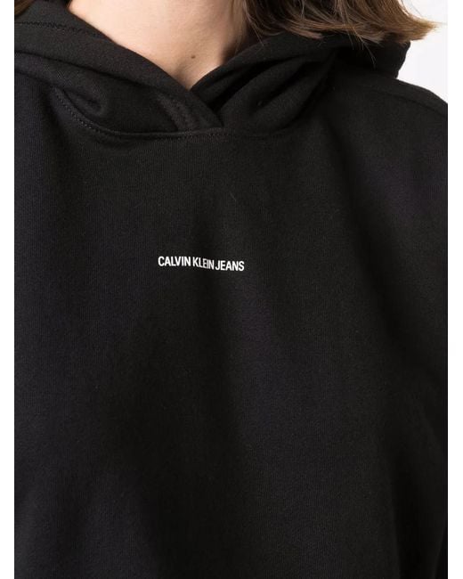 Calvin Klein Black Logo-Print Cotton Hoodie