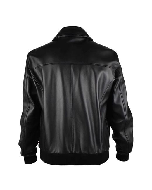 Philipp Plein Black Logo-Patch Leather Jacket for men