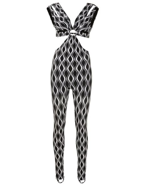 Amir Slama Black Cut-Out Wave-Print Jumpsuit