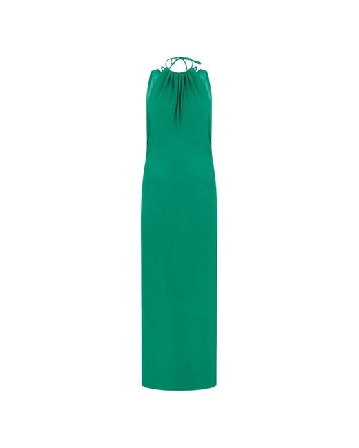 Alberta Ferretti Green Ruffled Halterneck Maxi Dress