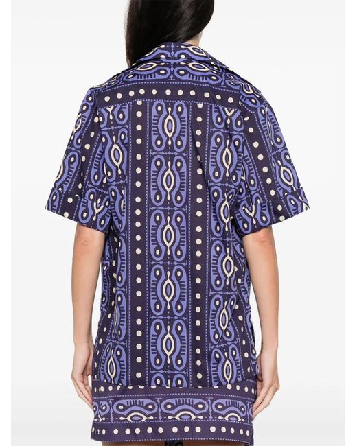 Johanna Ortiz Blue Salty Promises Buttoned-Patterned Shirt