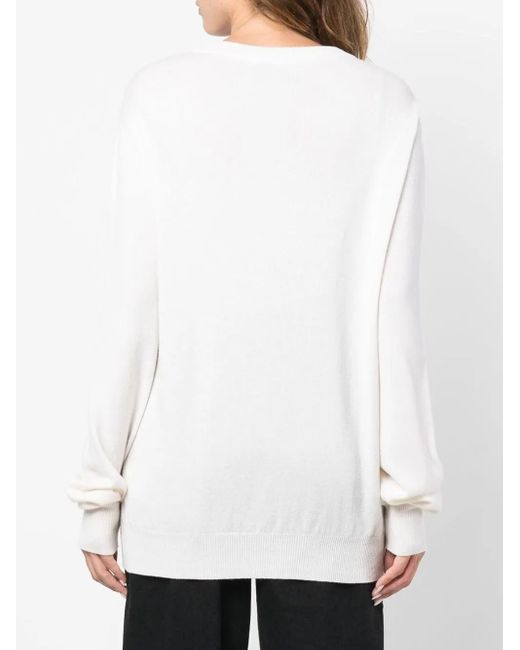 Philipp Plein White Studded-Skull Cashmere Pullover